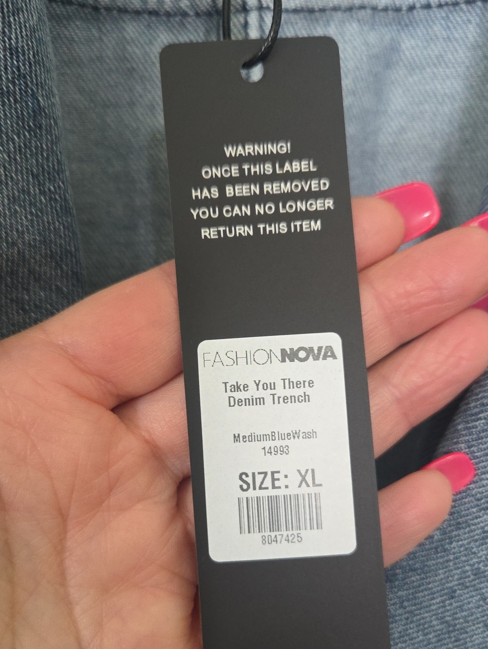 Fashion Nova Take You There Denim Belted Trench Coat Size XL NWT Medium Wash - Picture 9 of 12